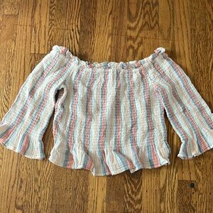 American Eagle smocked off the shoulder striped top!